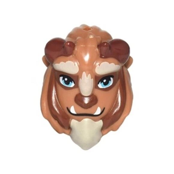 LEGO Minifigure Beast Mask Headgear w/ Brown Horns Blue Eyes Tan Beard - Picture 1 of 1